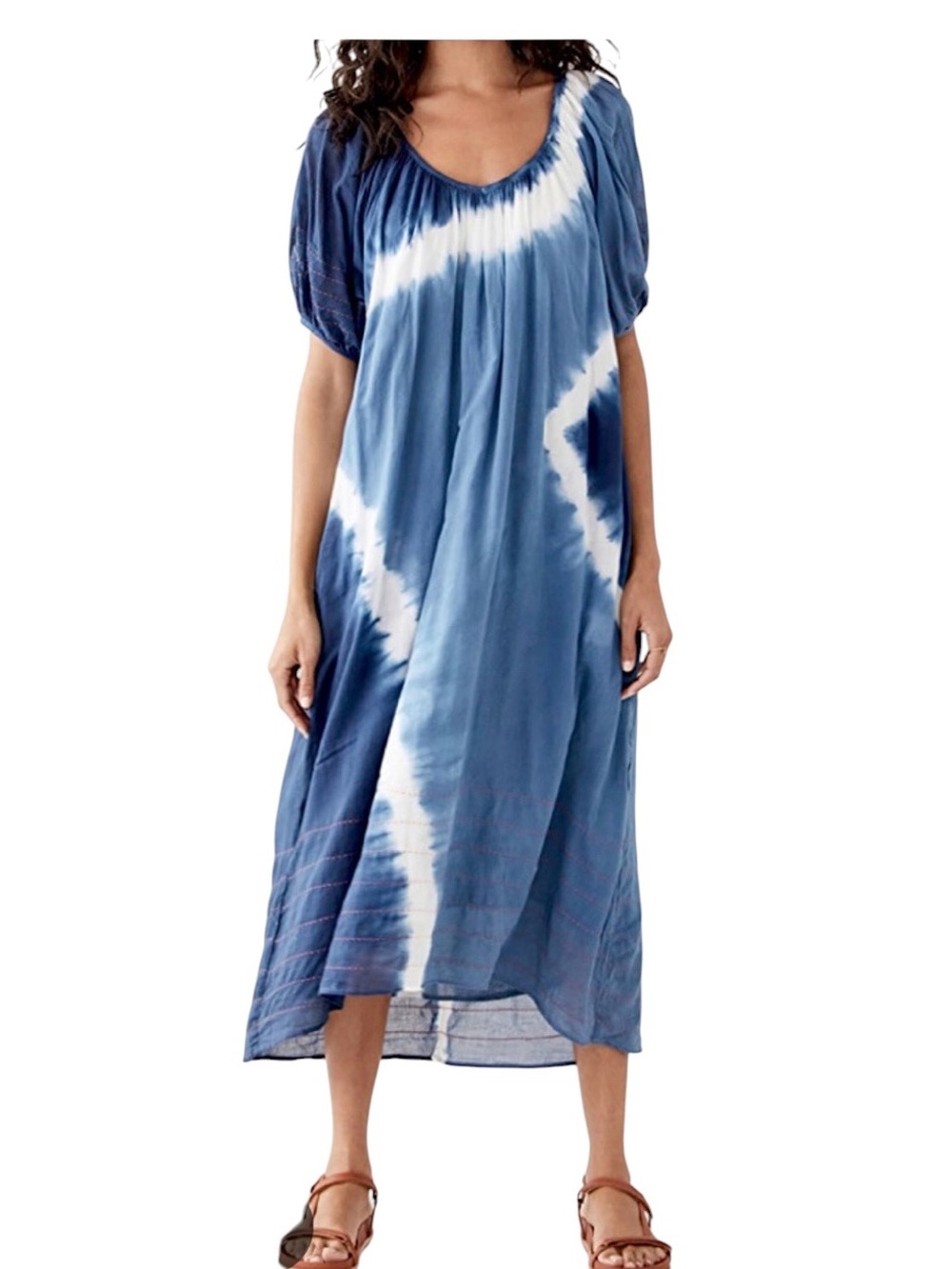 Sundry Blue Tie-Dye Maxi Dress Size S / M Oversized Coastal Bohemian 100% Cotton